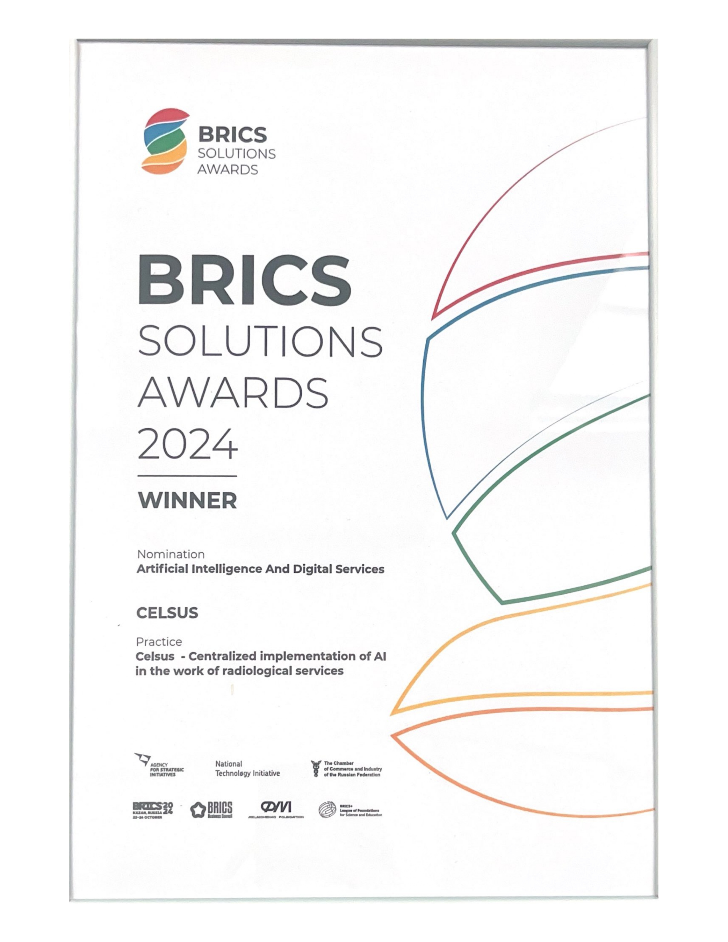 Winner of the BRICS Solutions Awards in the "Artificial Intelligence" category